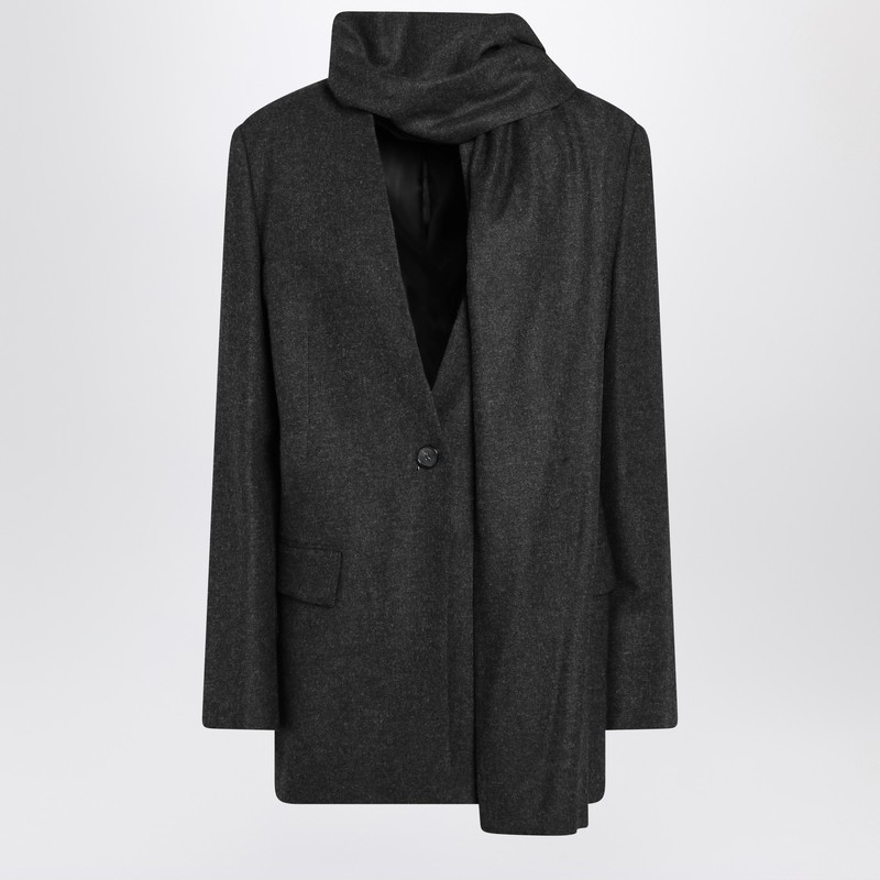 Totême Scarf Blazer Wool Blend Charcoal Grey In Gray