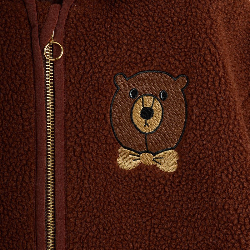 Mini Rodini Bear Pile Jacket In Brown