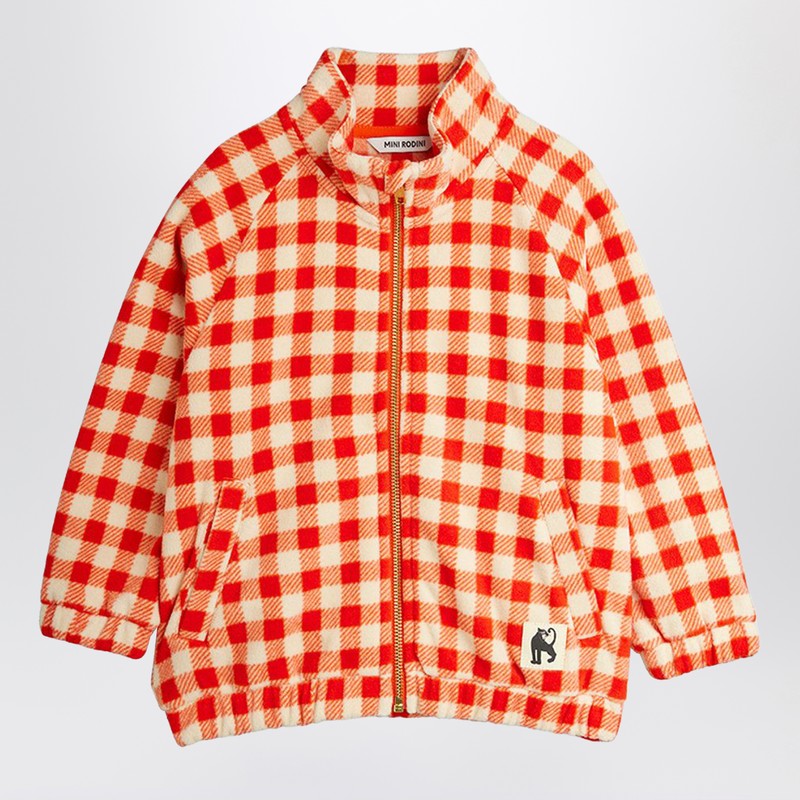 Red check fleece zip-up jacket