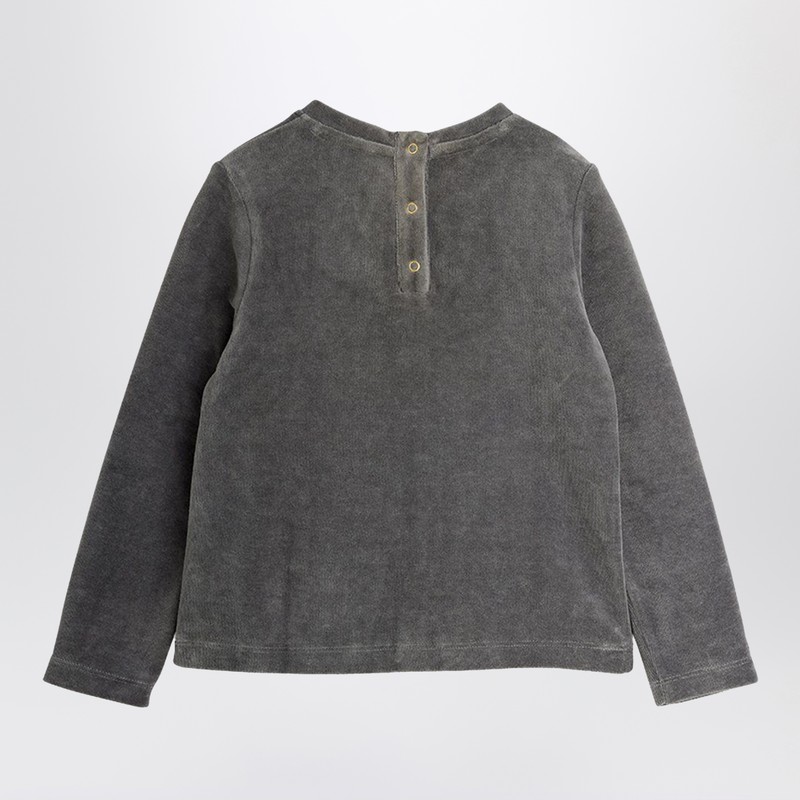 Mini Rodini Grey Velvet Crew-neck Sweater In Gray