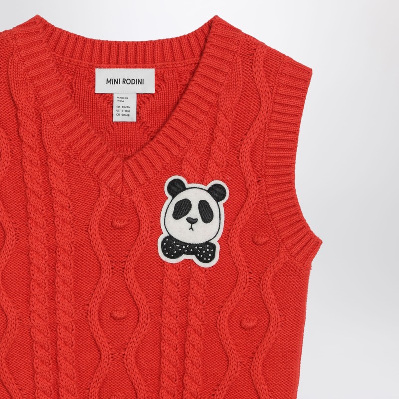 Mini Rodini Red Panda Cable Knit Slipover In Orange