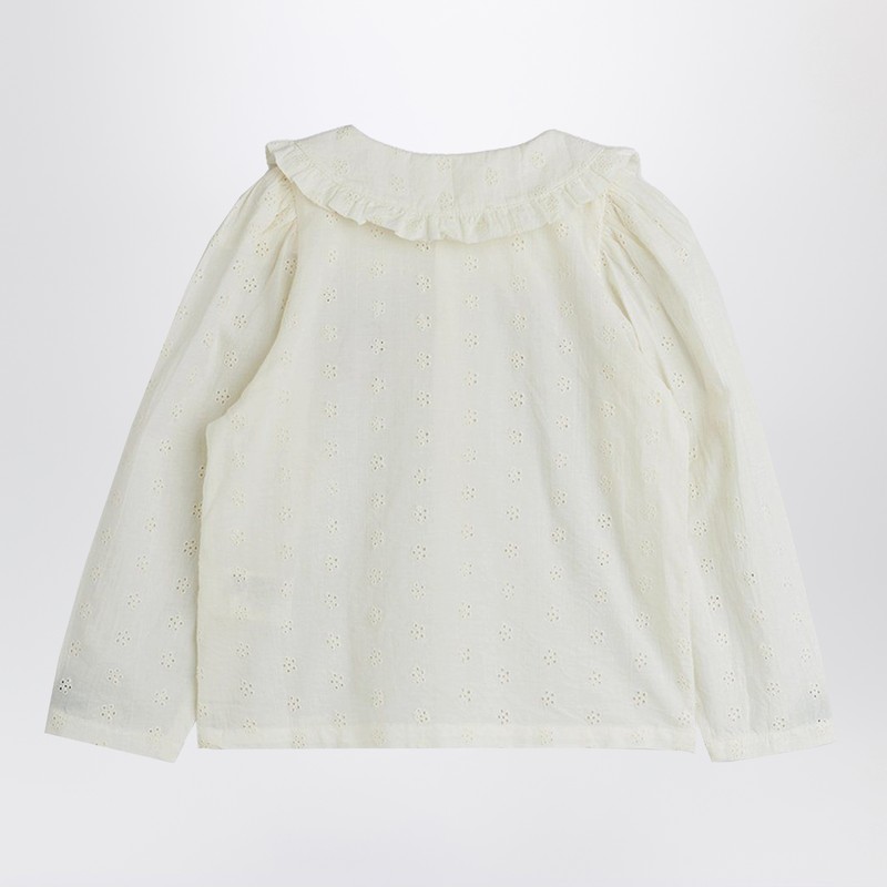 Mini Rodini White Schiffli Blouse With Embroidered Strawberry In White