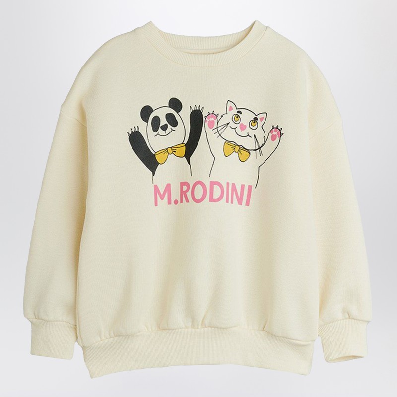 Ivory sweatshirt with panda and cat print