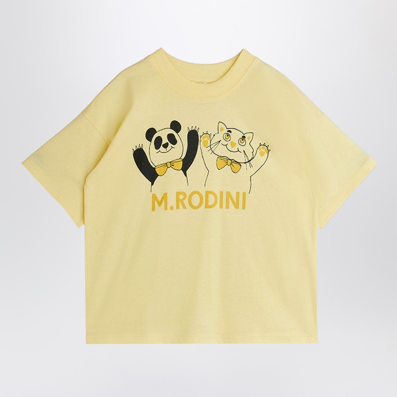 Mini Rodini Light Yellow T-shirt With Panda And Cat Print In Yellow