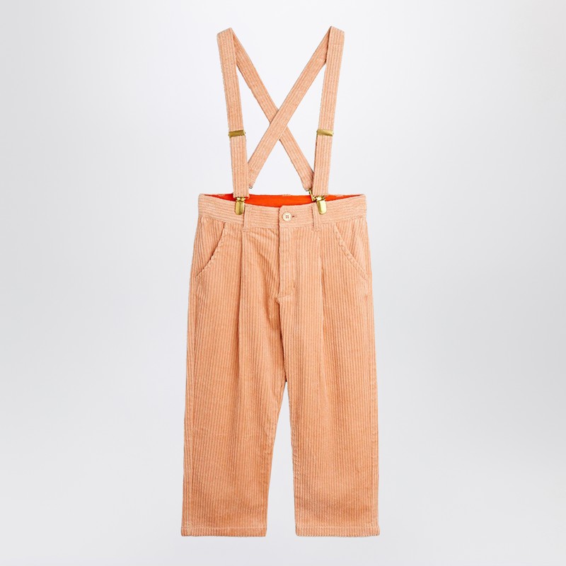 Pink corduroy trousers with suspenders