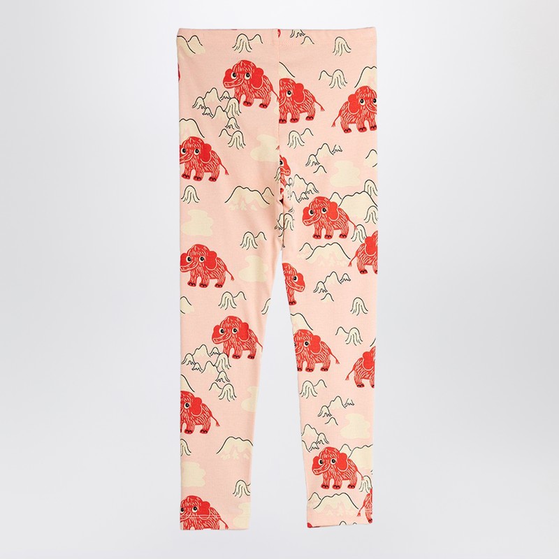 Mini Rodini Pink Leggings With Mammoth Print In Multi