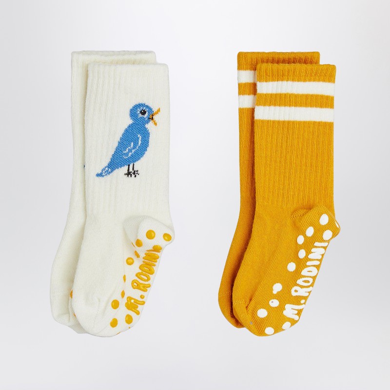 Mini Rodini Bird Striped Socks (pack Of Two) In Multi