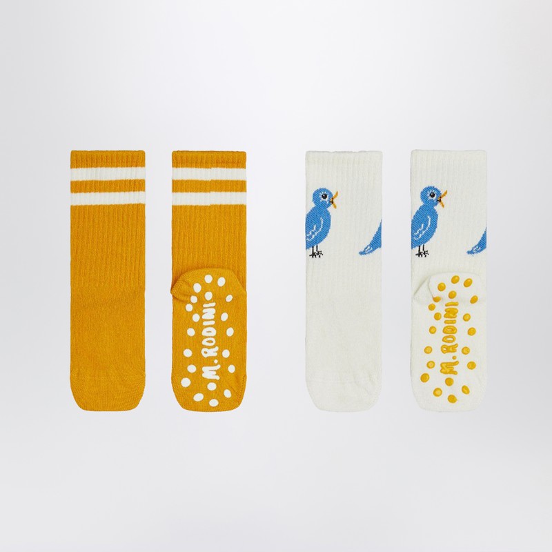 Mini Rodini Bird Striped Socks (pack Of Two) In Multi