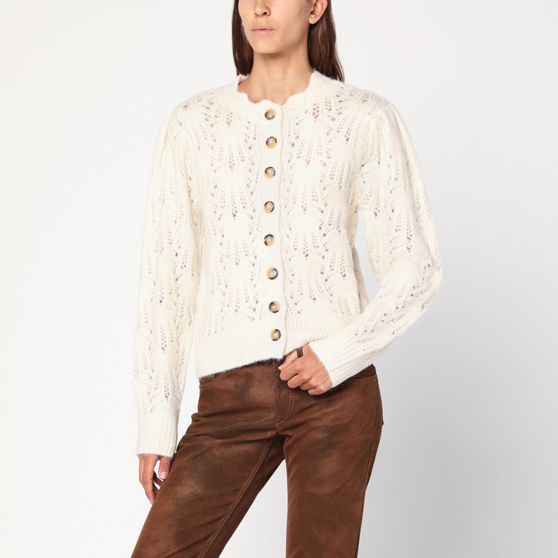 Openwork écru alpaca-blend cardigan