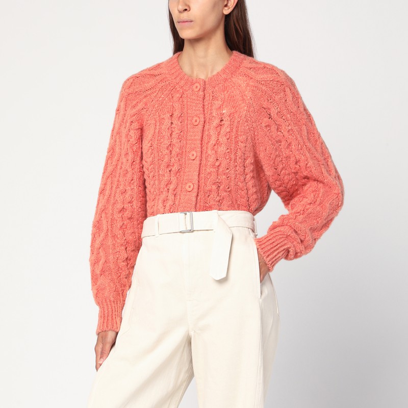 Rust pink Yara openwork knit cardigan
