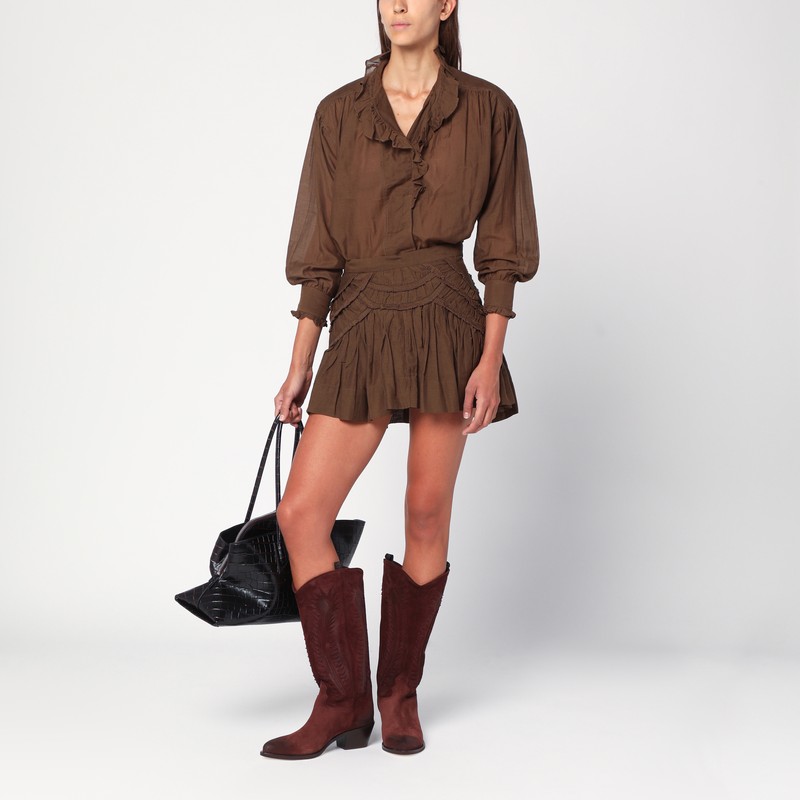 Isabel Marant Étoile Khaki Ceola Skirt With Ruffles In Green