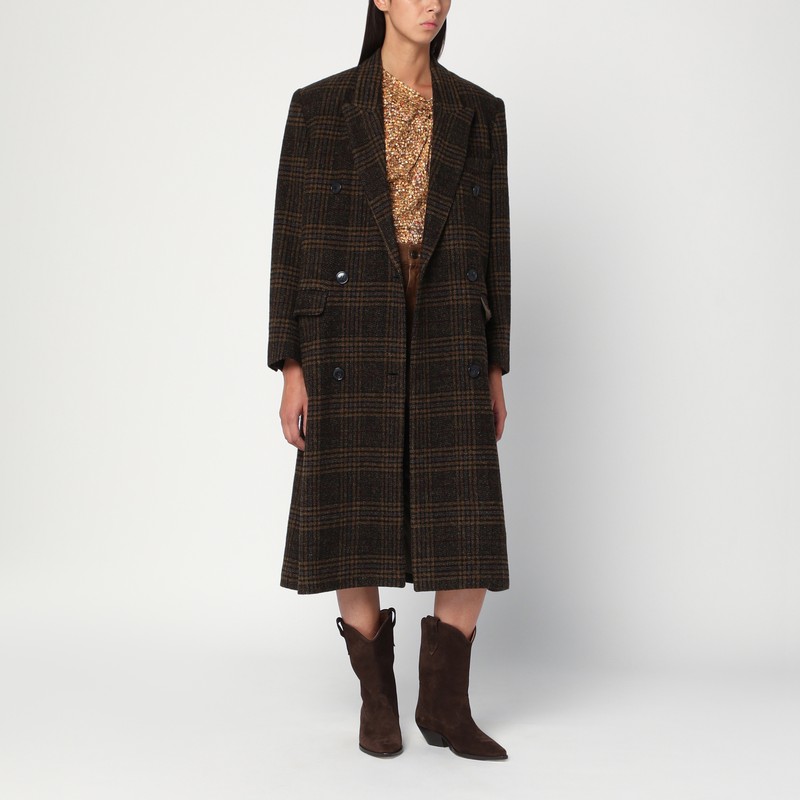 Kaki checked Lexana double-breasted coat - ISABEL MARANT Étoile - Modalova