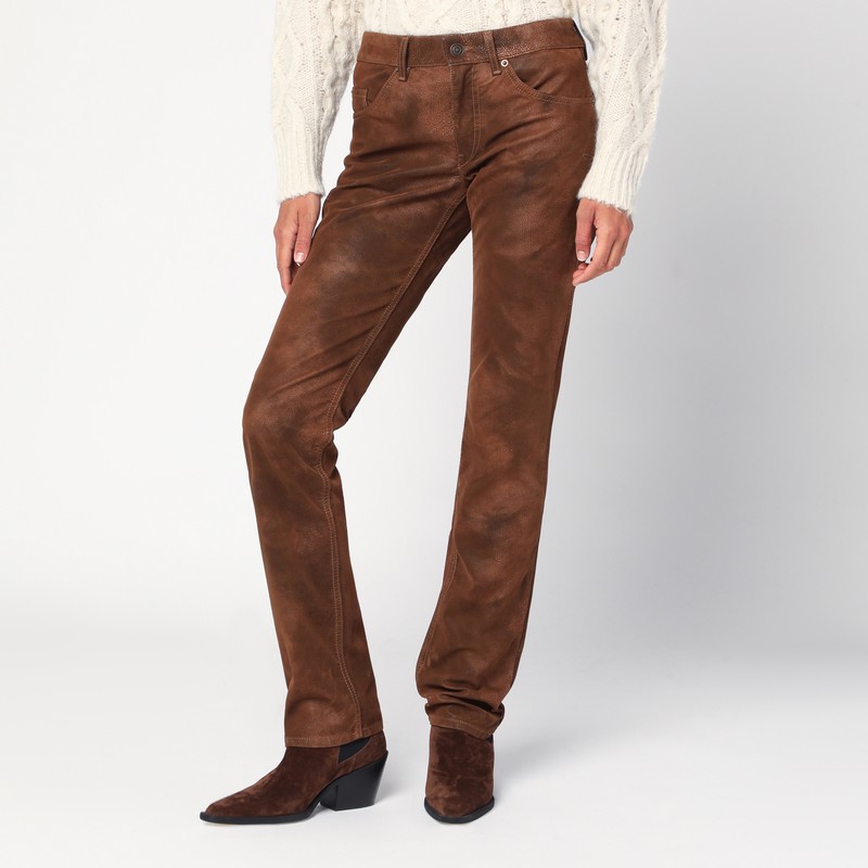 Tobacco faux leather trousers