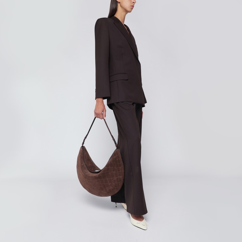 Jacquemus Large Brown Crocodile-effect Leather Ovalo Bag In Brown