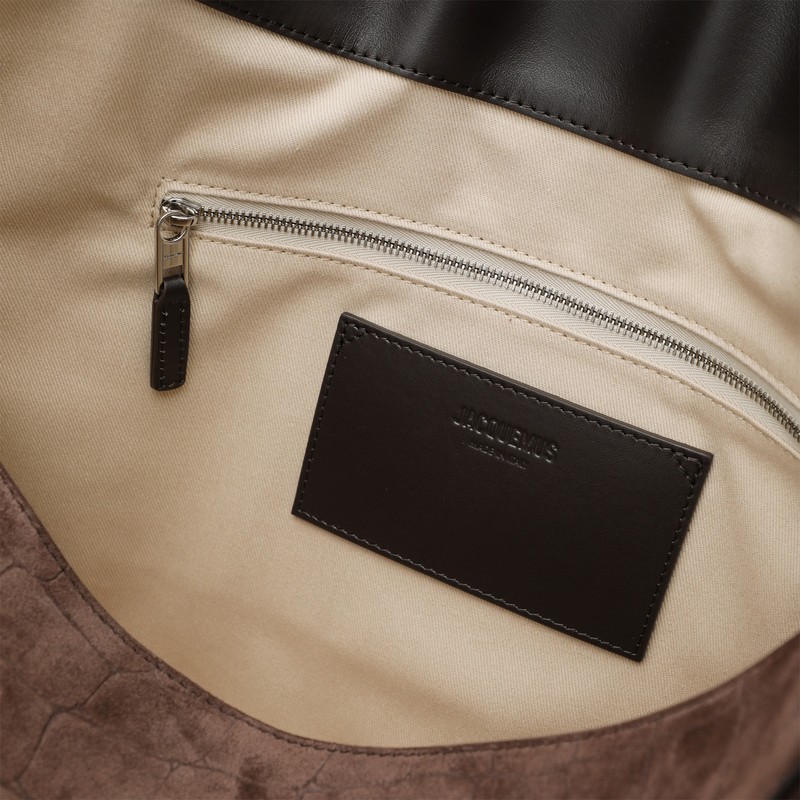 Jacquemus Large Brown Crocodile-effect Leather Ovalo Bag In Brown