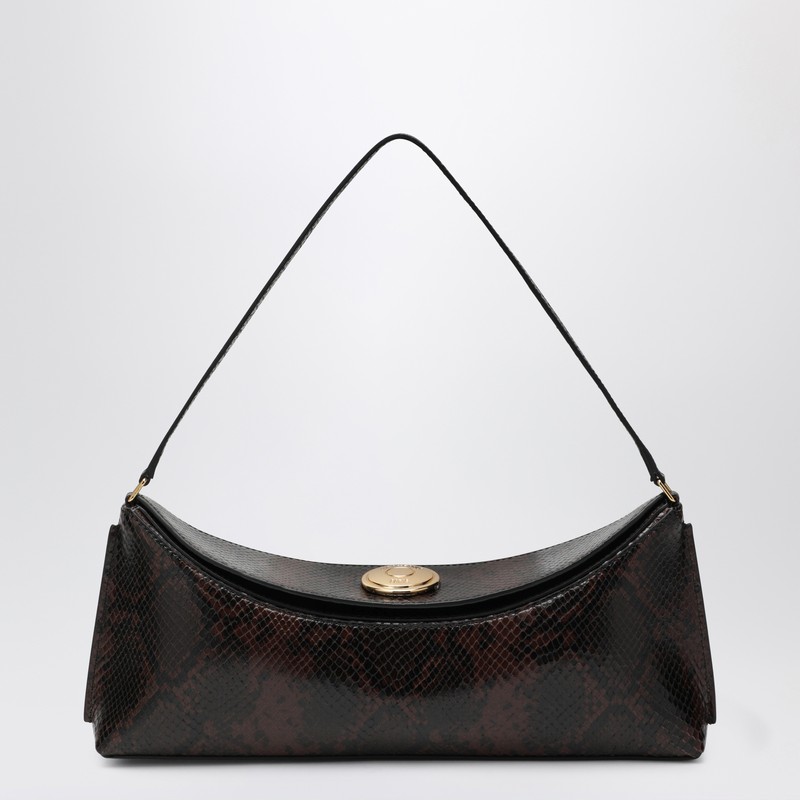 Jacquemus Embossed Python-effect Leather Ovalo Clutch In Brown