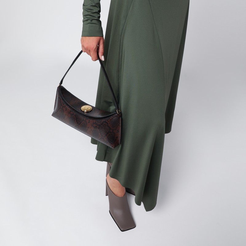 Jacquemus Embossed Python-effect Leather Ovalo Clutch In Brown