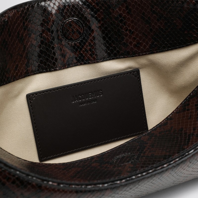 Jacquemus Embossed Python-effect Leather Ovalo Clutch In Brown