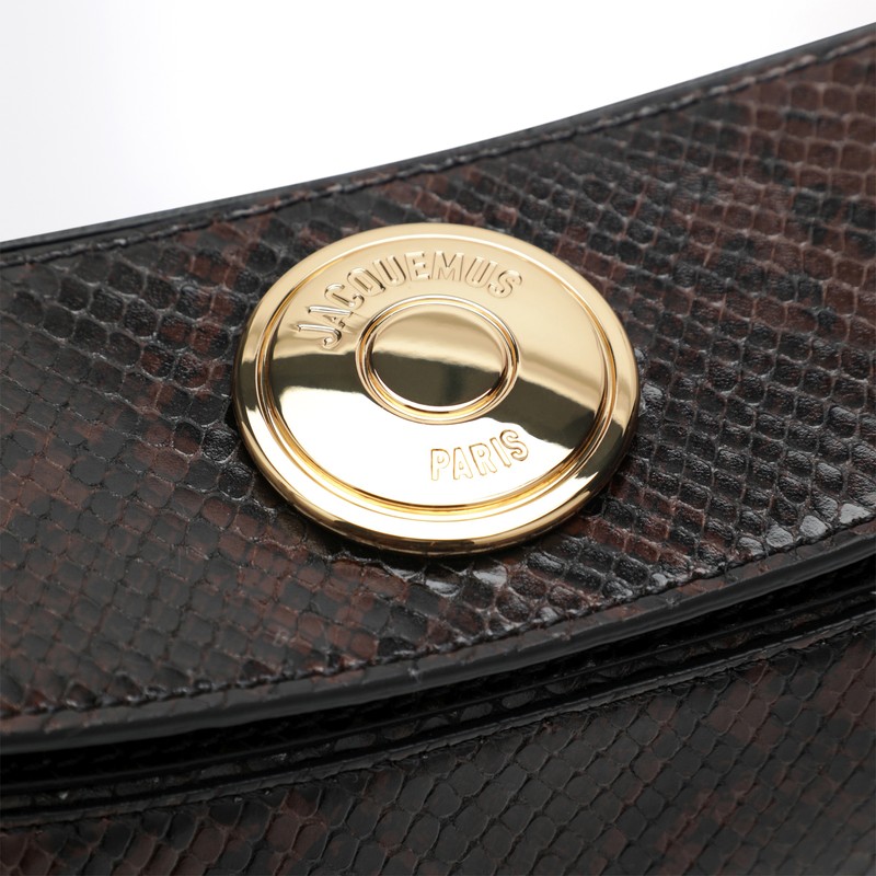 Jacquemus Embossed Python-effect Leather Ovalo Clutch In Brown