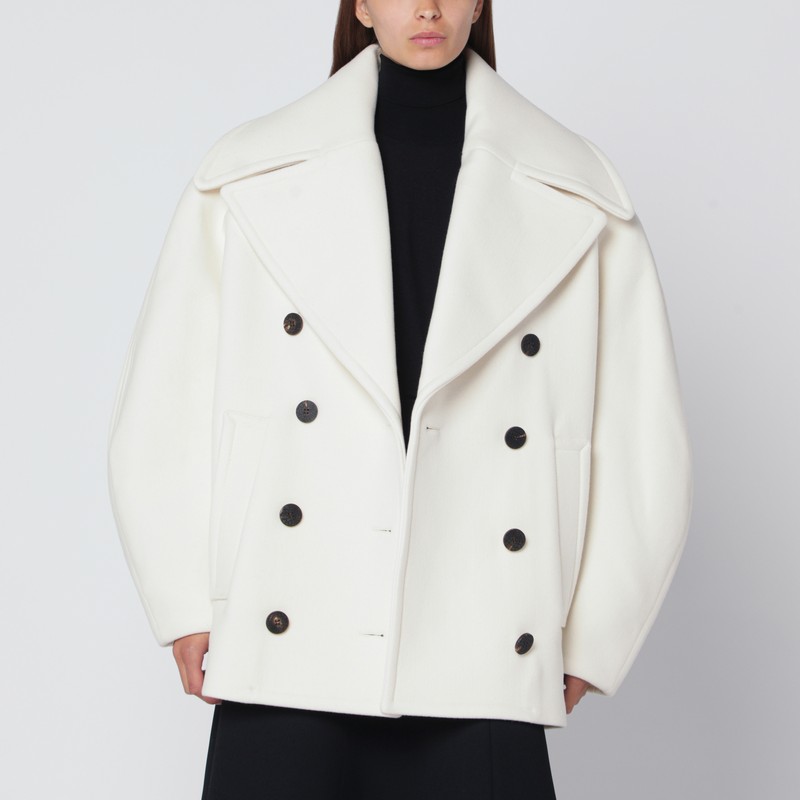 White wool double-breasted coat