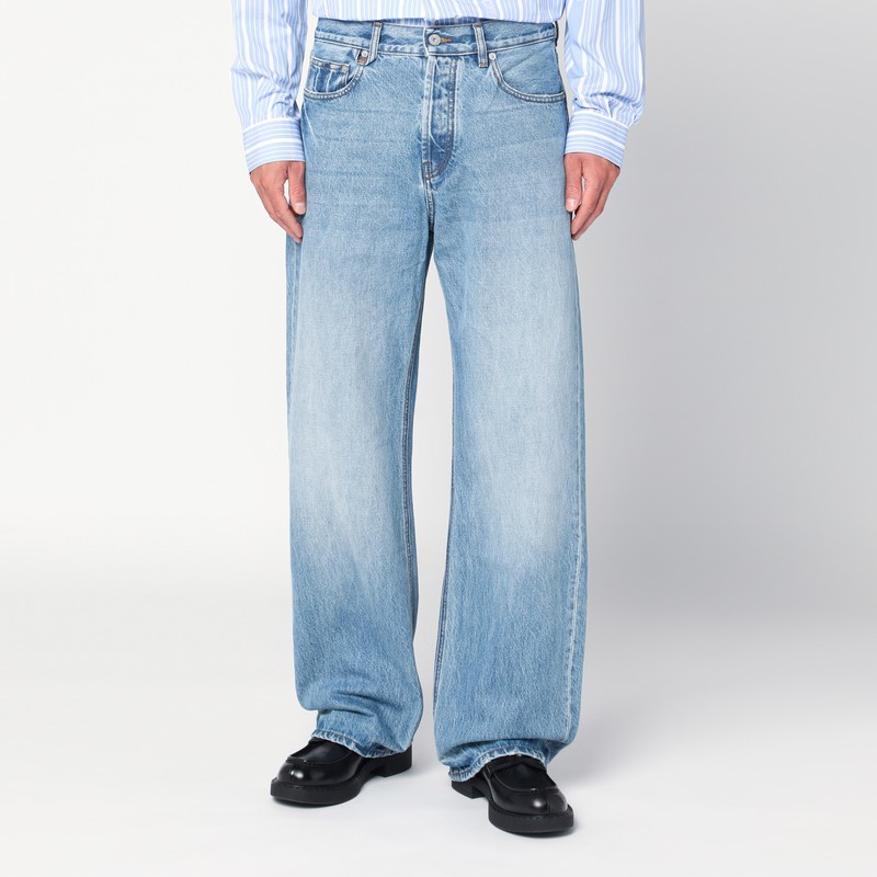 Straight leg denim pants in indigo color