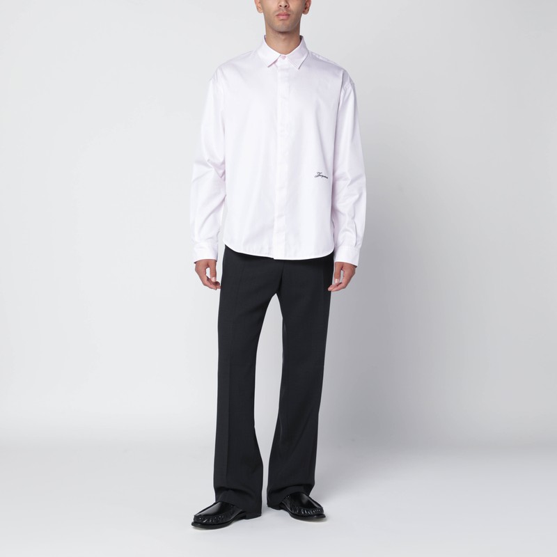 Jacquemus Men Shirt With Embroidered Logo And Herringbone Pattern In White