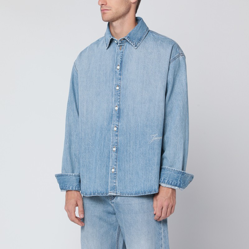 Jacquemus La Chemise De-nimes Simon With Embroidered Logo In Blue