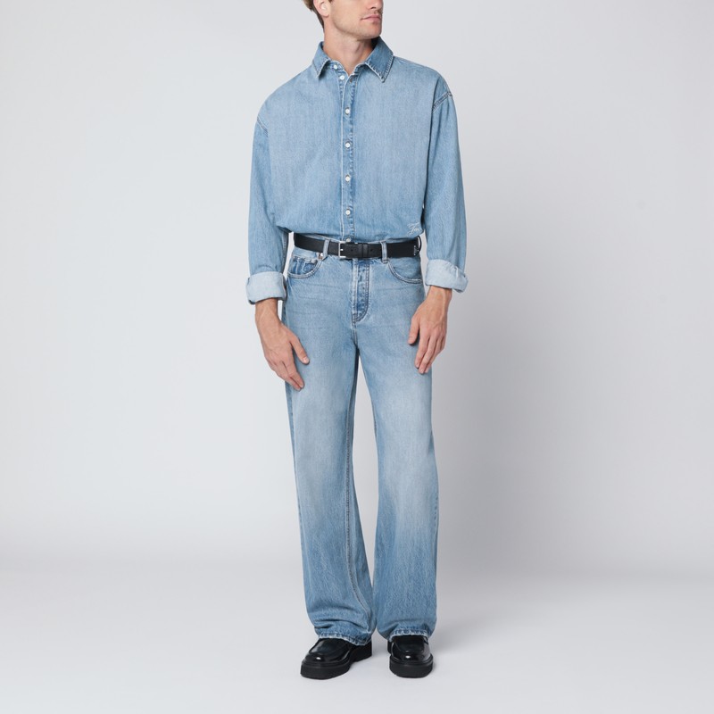 Jacquemus La Chemise De-nimes Simon With Embroidered Logo In Blue