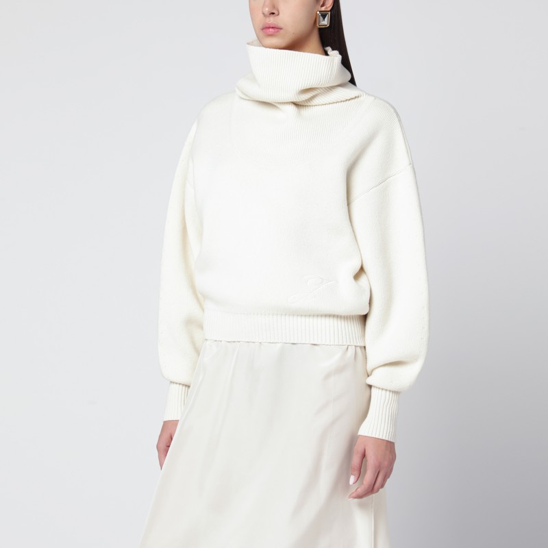 White balloon-sleeve sweater