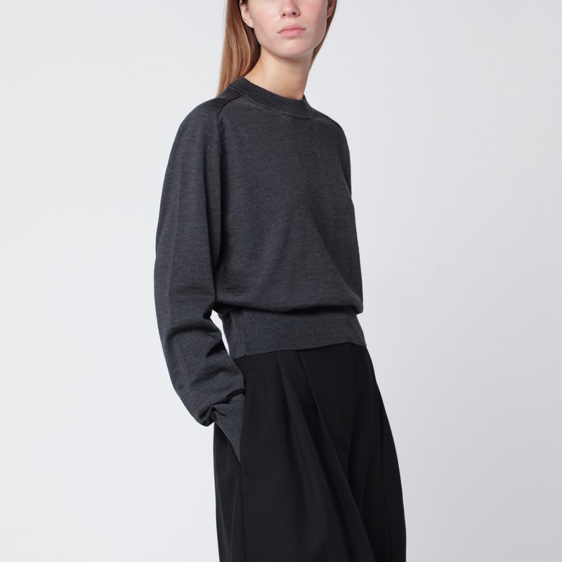 Grey wool sweater with logo embroidery