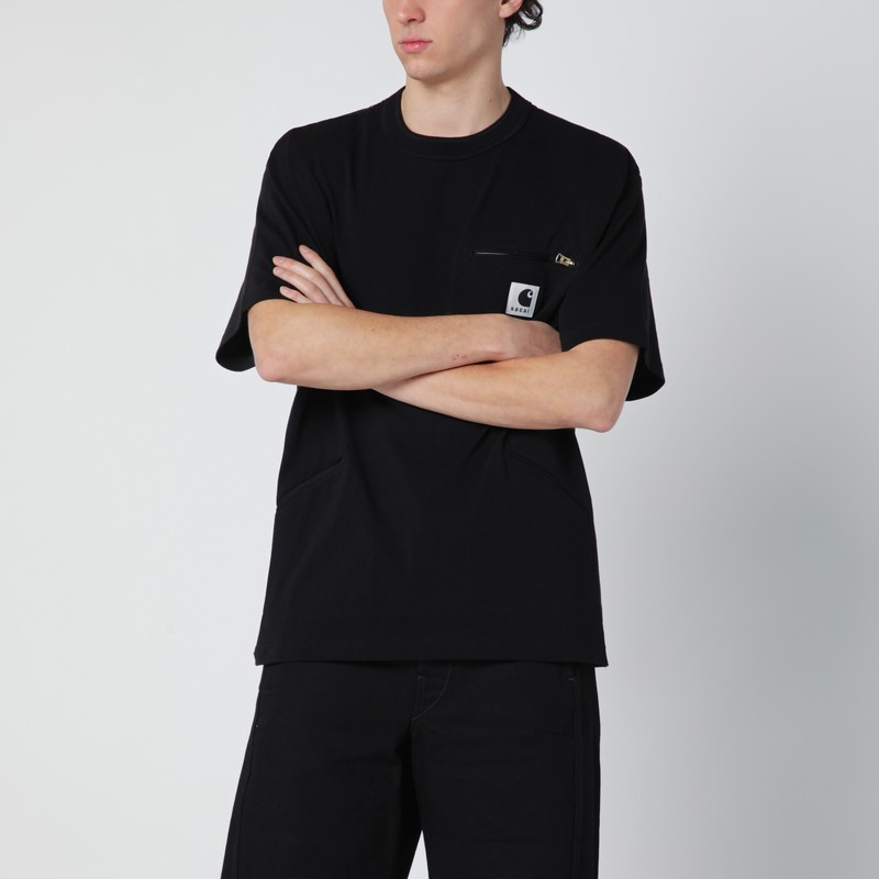 Black cotton T-shirt with logo patch