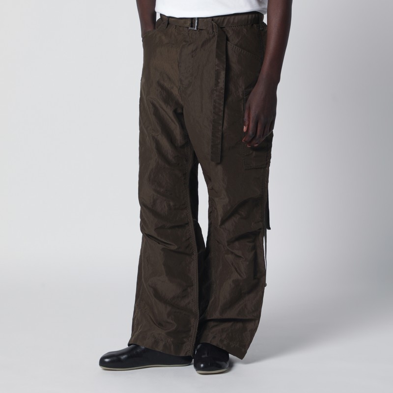 Khaki green nylon cargo trousers