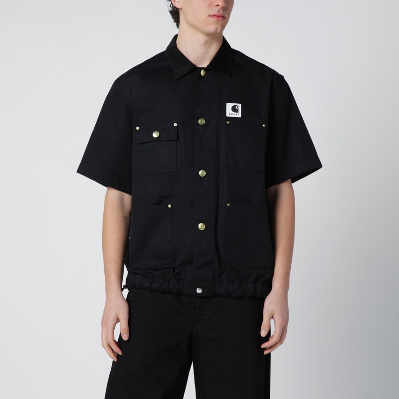 Black short-sleeve cotton canvas shirt