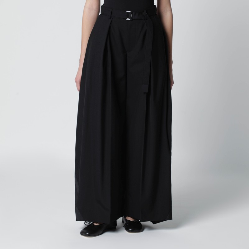 Wide black wool-blend trousers