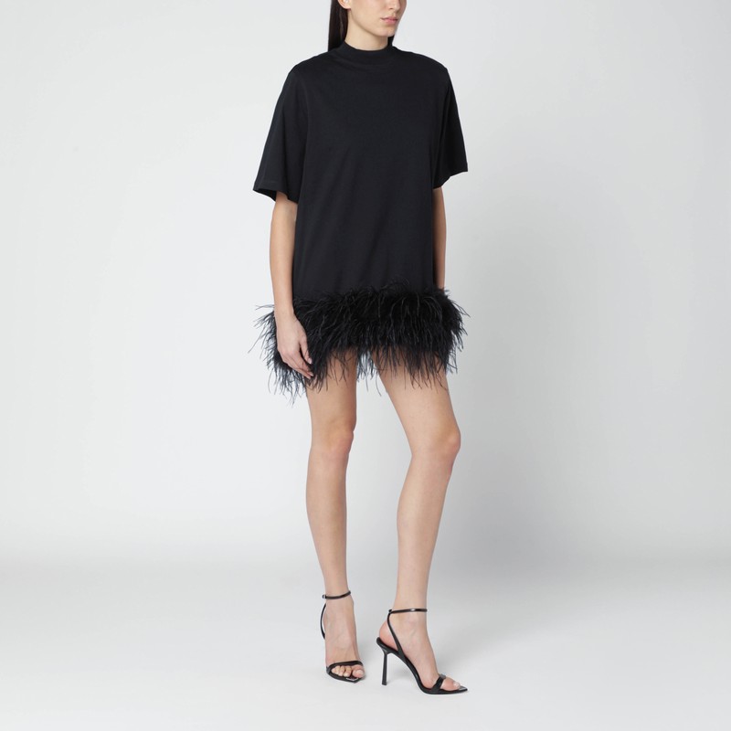 Black mini dress with feathers