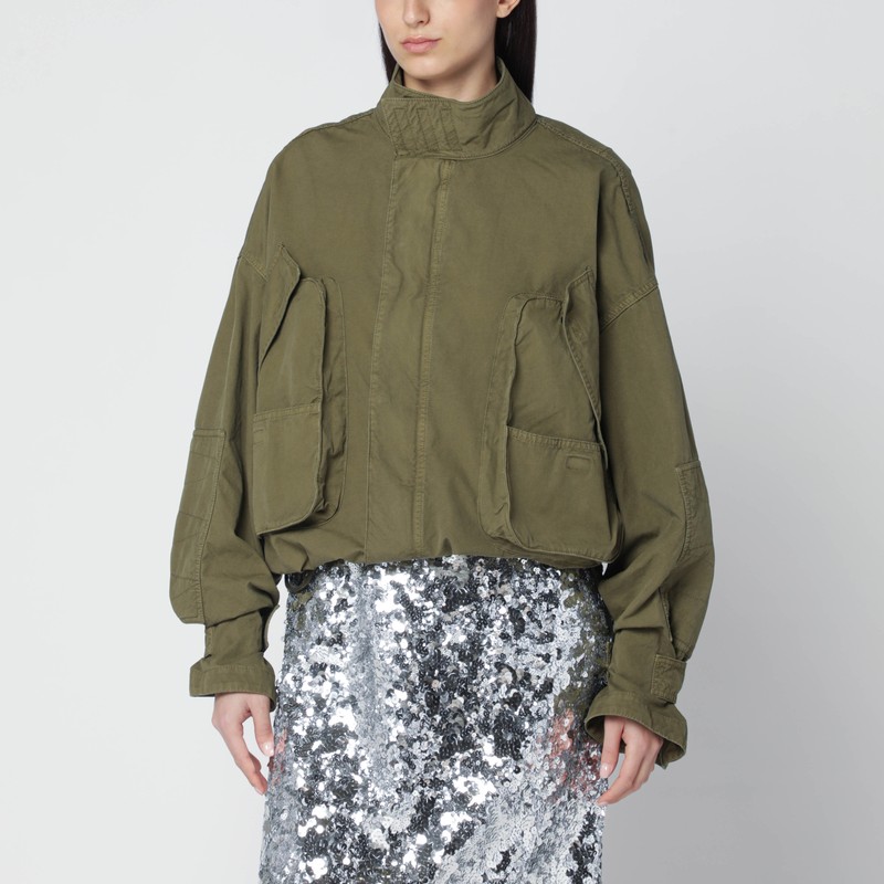 Military green cotton cargo jacket