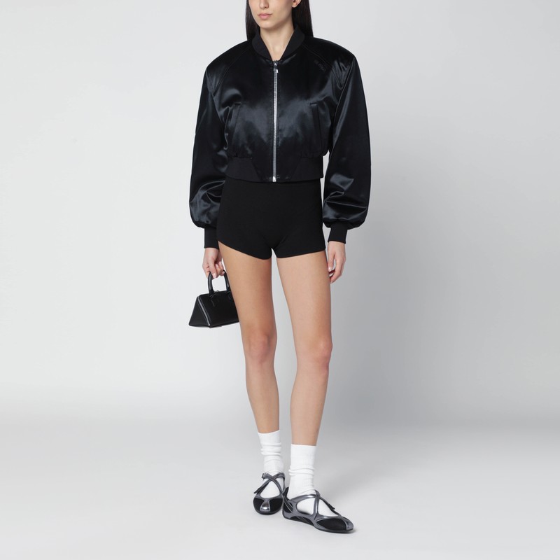 Attico Black Shiny Cropped Bomber In Black