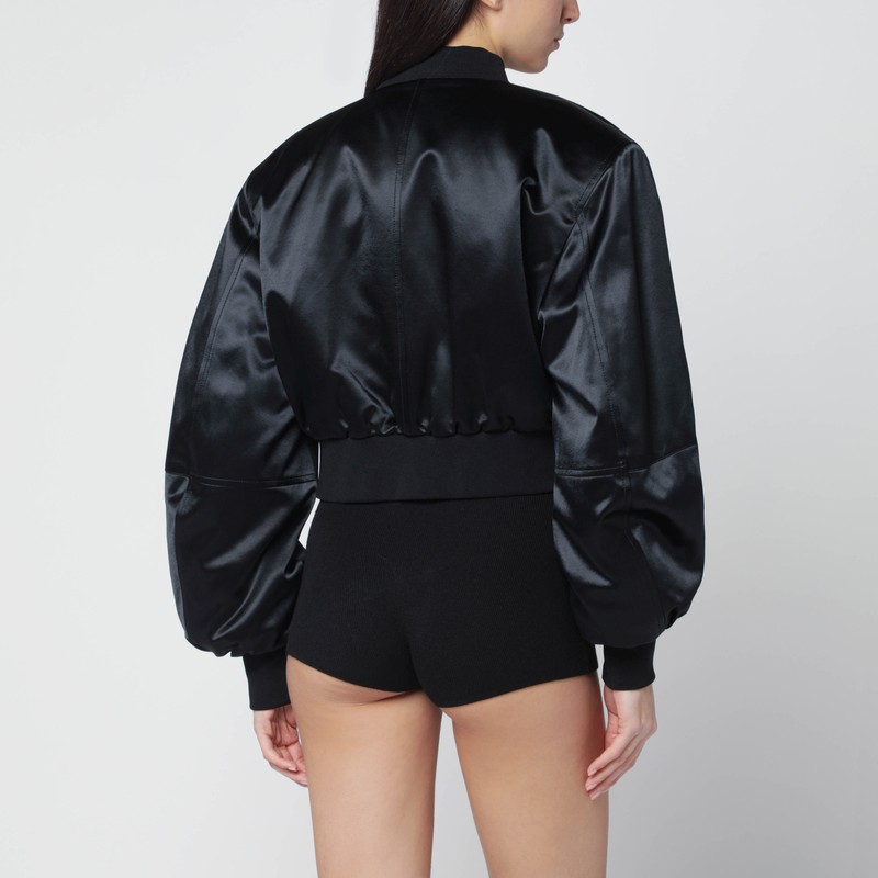Attico Black Shiny Cropped Bomber In Black