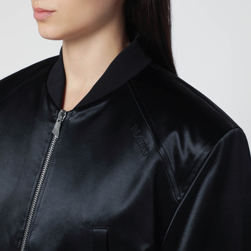 Attico Black Shiny Cropped Bomber In Black