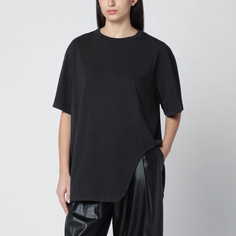 Black washed T-shirt with shaped hem