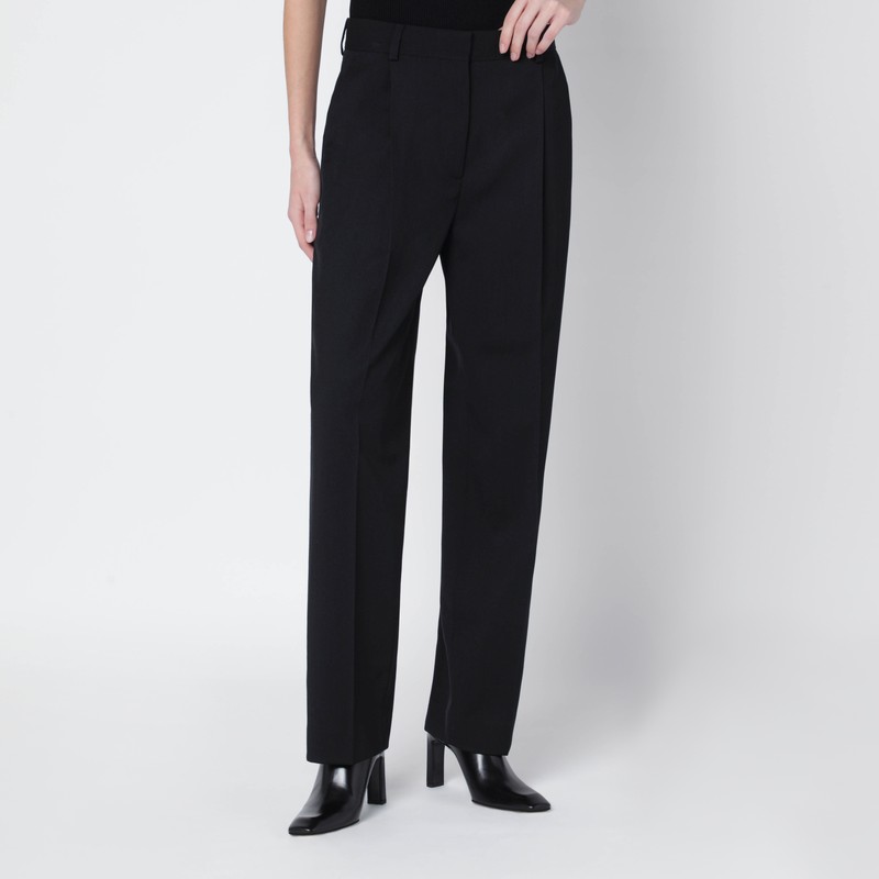 Black wool-blend trousers