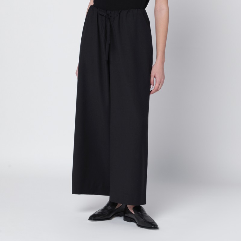 Black drawstring wool trousers