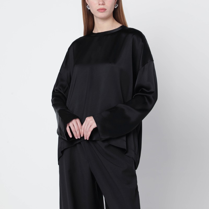 Totême Black Oversized Satin Blouse