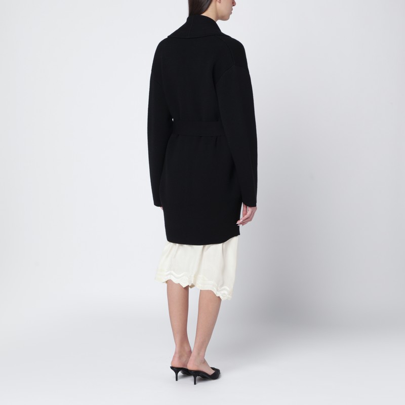 Totême Black Wool Cardigan Sweater With Lapels In Black