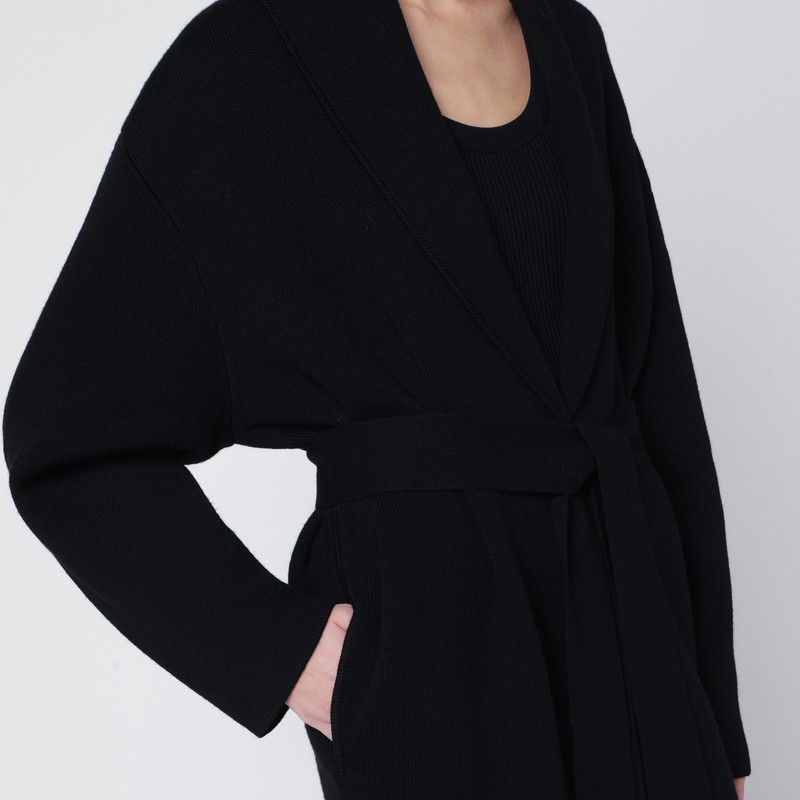 Totême Black Wool Cardigan Sweater With Lapels In Black