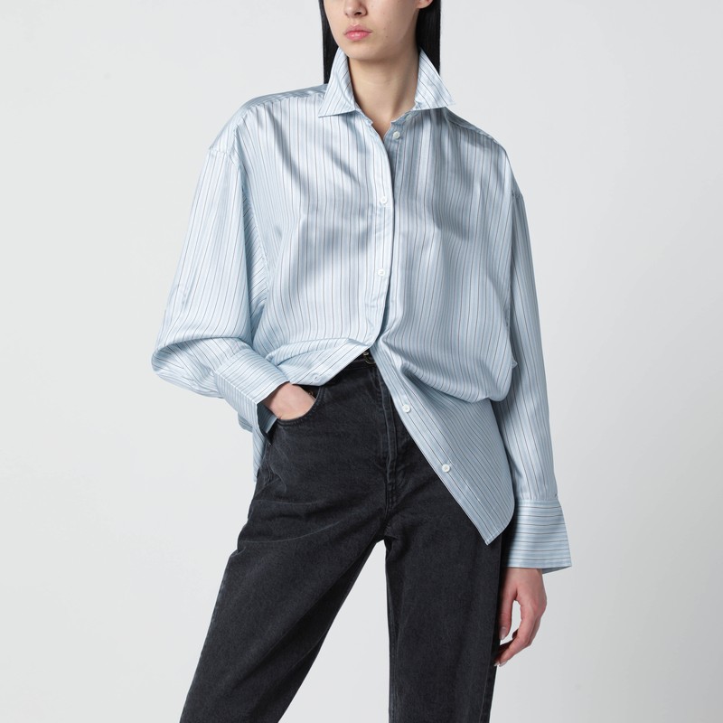 Ice blue striped silk shirt