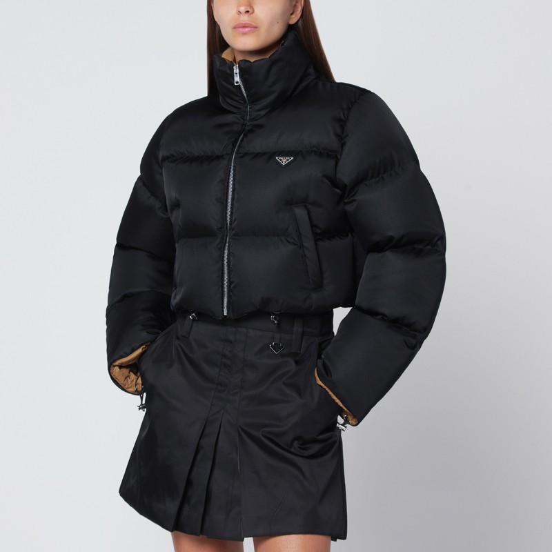 Black cropped Re-Nylon down jacket
