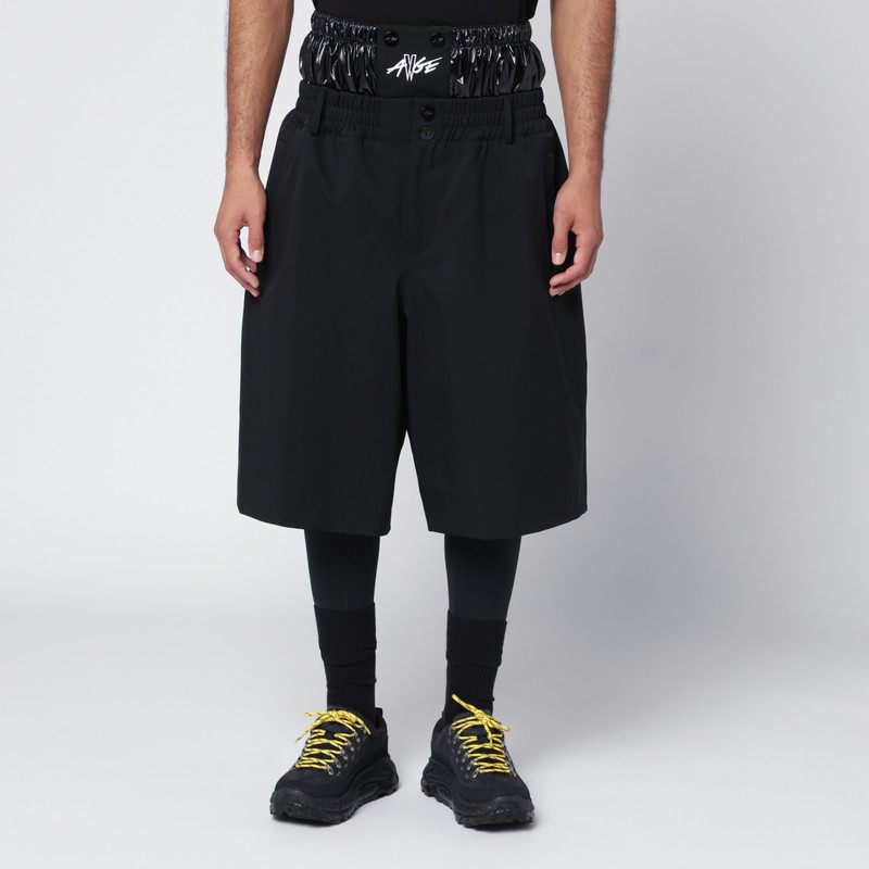 Black nylon blend Bermuda shorts