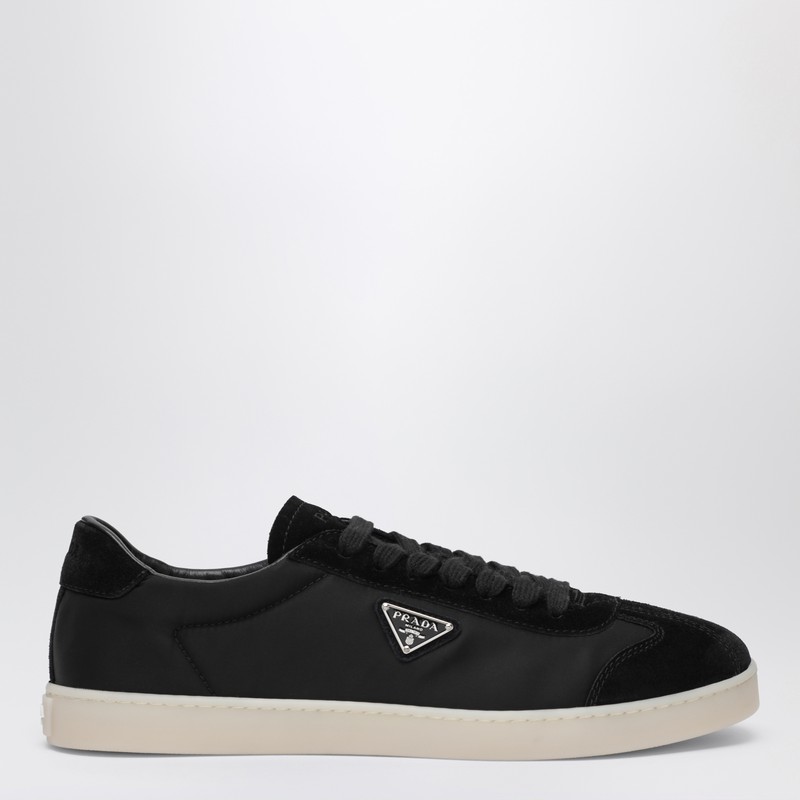 Black fabric and suede sneakers