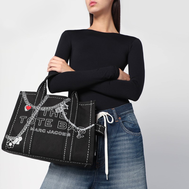 Marc Jacobs Small Canvas Tote Bag With Graphic Print In Black